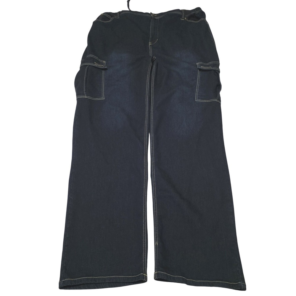 King Size Men's Dark Blue Denim Cargo Pants Elastic XL